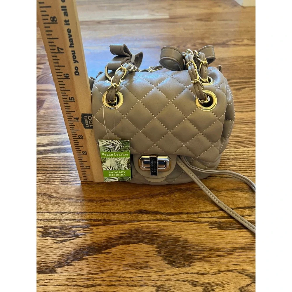 Badgley Mischka Taupe Quilted Vegan Leather Micro Mini Backpack Women NEW OS